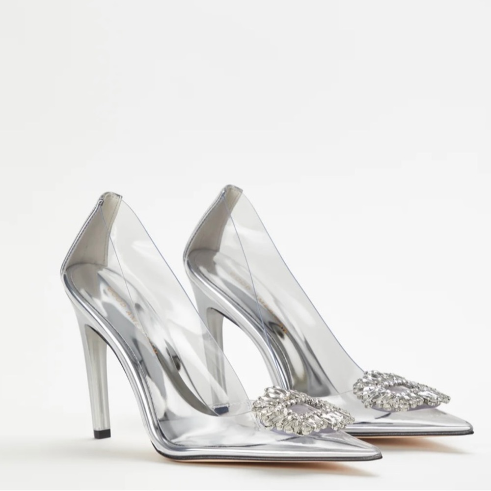 NWT Good American Cinderella Clear Jeweled Heels Size 6.5